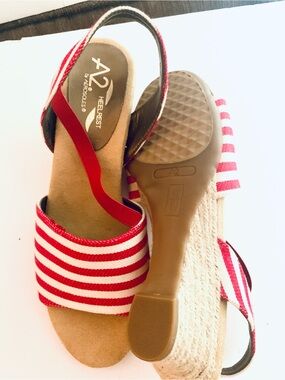 AEROSOLES Red & White Striped Slingback Wedge Sandals 8.5